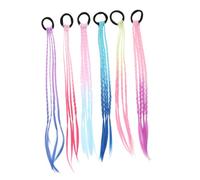 LABRIMP 6pcs Colorful Braided Hair Extensions with Secure Rope Ends for Gradient Ponytail Holders in Blue Purple Pink Yellow Easy to Style and Comfortable All-day Wear