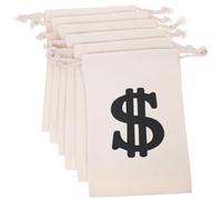 LABRIMP 6pcs Drawstring Bag Canvas Money Bag Beige Portable Breathable Pouch for Bridal Shower and Shower Parties