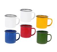 LABRIMP 6Pcs Retro Enamel Mugs Thickened Vintage Water Cups with Ergonomic Handles for Outdoor Camping Home Office Reusable Drinkware in Red Yellow Blue Green White