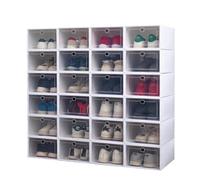 LABRIMP 6pcs Shoe Storage Box Set with Drawer Design, Stackable Shoe Organizer Bins for Boots and Footwear, White Pp Material with Large Capacity for Home Storage