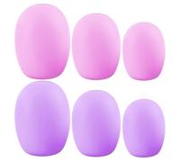 LABRIMP 6pcs Travel Makeup Brush Protective Silicone Covers Set Dustproof Reusable Brush Sleeves Holder for Foundation Portable Storage Case in Light Purple and Pink