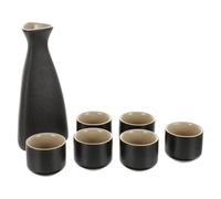 LABRIMP 7pcs Ceramic Sake Set with Matte Black Triangular Tokkuri and 6 Japanese-Style Sake Cups, Ceramic Wine Serving Cups for Business and Home Dining