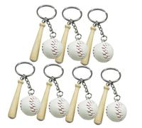 LABRIMP 7Pcs Mini Sports Baseball Keychains with Wooden Bat Design Hanging Key Ring Decor for Backpack Party Favor for Teenagers and Baseball Fans White Color