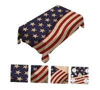 LABRIMP American Flag Tablecloth Waterproof High Temperature Resistant Cotton Linen Table Cover for Party Decor