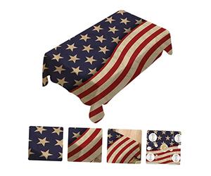 LABRIMP American Flag Tablecloth Waterproof High Temperature Resistant Cotton Linen Table Cover for Party Decor