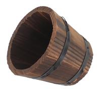 LABRIMP Barrel Planter Garden Tree Planter for Balconies Rustic Small Wooden Pot with Iron Band Multi-functional Use Vintage Natural Style Gardening Accessory