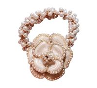 LABRIMP Beige Camellia Flower Hair Rope Elastic Ponytail Holder Comfortable Versatile Hair Accessory for Women and Daily Wear Party Festival