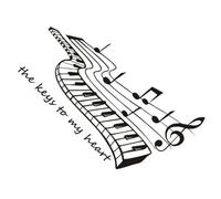 LABRIMP Black Self-Adhesive Wall Decals PVC Wall Sticker with Keys Pattern and Musical Notes Easy to Remove No Residue for Home and Music Room