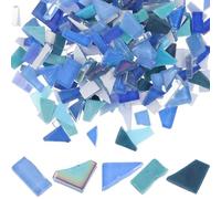 LABRIMP Blue Glass Mosaic Tiles DIY Pieces with Smooth Surface and Highly Polished Finish, Irregular Shaped Fragments for Housewarming and DIY Decoration Crafts Random Color