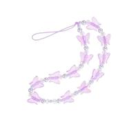 LABRIMP Butterflies Phone Lanyard Pearl Strap 3d Colorful Crystal Charm for Women and Girls Purple Phone Chain Accessories