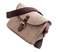 LABRIMP Canvas Dslr Camera Bag with Quick Access and Detachable Padded Partition, Adjustable Shoulder Strap for Photographers on Day Trips and Travel, Khaki Lens Storage Pouch with Zinc