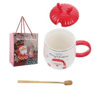 LABRIMP Ceramic Christmas Cup Set with Santa and Reindeer Lid, Holiday Porcelain Mug with Spoon, Festive Water Cup Box for Christmas Celebration
