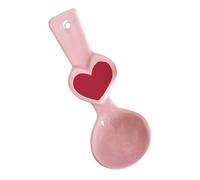 LABRIMP Ceramic Heart Spoon Pink Long Handle Dessert Spoon Cute Korean Style for Yogurt and Cereal