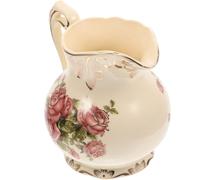 LABRIMP Ceramic Milk Creamer Pitcher 250ml Vintage European Style Milk Jug with Gold Floral Print, Practical and Beautiful for Serving Hot Contents Or Salad Dressings in Cafe Or Restaurant