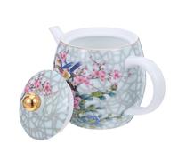 LABRIMP Ceramic Teapot Flower and Bird Design Heat Resistant Tea Kettle for Loose Leaf Brewing Tea Serving Teaware for Home Office Afternoon and with Friends 1.00L