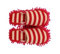 LABRIMP Chenille Cleaning Slippers Cover for Home Use, Red Stripe One Size | Cotton Cloth and Chenille Fiber, Anti Skid Mopping Design, Wood and Ceramic Tile Floors, Unisex