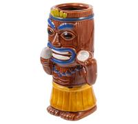 LABRIMP Creative Hawaiian Tiki Mug Ceramic Wine Cocktail Cup for Bar Parties Decorative Drinking Cup with Unique Coconut Native Brown Design Elegant for Home Restaurant Hotel and Bar Use