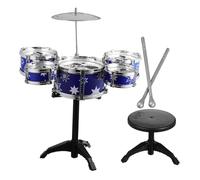 LABRIMP Drum Set with Stool Blue Jazz Percussion Musical Instruments for Ages Complete Kit with Tambourine Cymbal and Drumsticks for Creative Play and Confidence Building