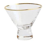 LABRIMP Elegant Golden Rim Crystal Glass Cup for Ice Cream Juice Salad Breakfast Goblet with Textured Hammer Mesh Design Multi-use Dessert Cocktail Tumbler for Daily Use and Special