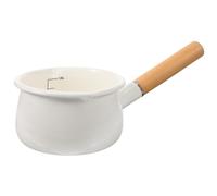 LABRIMP Enamel Small Saucepan 1000ml Thickened Nonstick Milk Pot with Solid Wood Handle for Baby Food Cooking Kitchenware White