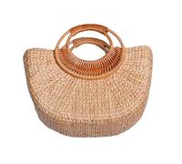 LABRIMP Fashionable Straw Moon Shape Tote Bag for Women with Comfortable Handle, Practical Handheld Beach Bag Suitable for Traveling and Working in Seasons
