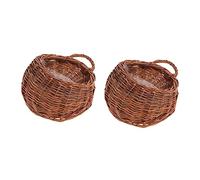 LABRIMP Flower Basket Brown Woven Rattan Wall Mounted 2pcs Hanging Planters Sturdy Wall Flower Basket Decoration with Long Serving Life for Home and Restaurant