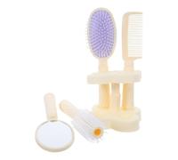 LABRIMP Hair Styling Comb Set Pp for Women 4pcs with Handheld Mirror, Curling Roller, Massage Paddle Brush and Holder, Multi-functional Hair Styling Tools for Travel and Home Use