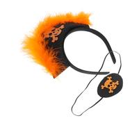LABRIMP Halloween Pirate Headpiece for Adults Korean Inspired Skull Crossbone Eye Patch and Orange Plume Headband Lightweight Comfortable Unisex Accessory for Parties and Role Play