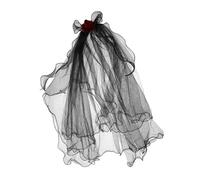 LABRIMP Handmade Gothic Dead Bride Veil with Red Roses Lightweight Bridal Veil Costume Hair Accessory for Halloween Party Witch and Fairy Style Headpiece for Women
