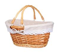 LABRIMP Handwoven Flower Basket with Handle and Liner Cute Khaki Picnic Basket for Storage and Wedding Use for Outdoor and Garden