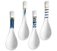 LABRIMP Japanese Soup Spoons Set for Family Dining and Catering Multi-use Design 4pcs Ceramic with Comfortable Handle Sturdy Ceramic Food Spoons for Soup, Ramen, and More