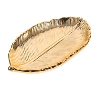 LABRIMP Leaf Trinket Dish Ceramic Gold Jewelry Ring Holder Tray | Decorative Leaf Shape, Easy to Clean Ceramic Finish, for Store Display or Gifting