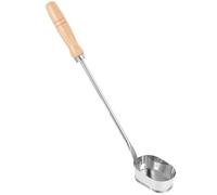 LABRIMP Metal Frying Spoon for Kitchen Use, Lightweight Stainless Steel Frying Snack Handle Spoon with Wooden Grip, for Cooking Turnip and Potato Pancakes at Home Or Restaurant