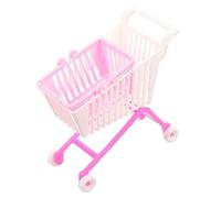 LABRIMP Mini Shopping Trolley with Basket for Dolls Featuring Wear Resistance and Storage, Plastic Handcart Model with Handles and 4 Rollers, Realistic Design as Desktop Ornament or Random Color