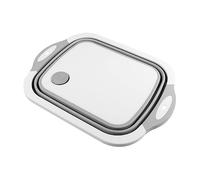 LABRIMP Multifunctional Kitchen Folding Cutting Board and Drain Basket, Flexible Food-Grade Material Hanging Holes, Compact 500g Grey and White Chopping Board for Vegetable Washing and Draining