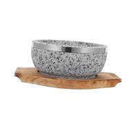 LABRIMP Natural Korean Bibimbap Stone Bowl with Wood Tray Heat-retaining Reusable Cooking Pot for Soup Rice Noodles Non-Coated Stoneware for Home Cooking