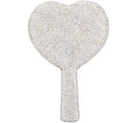 LABRIMP Portable Heart Shape Handheld Mirror with Rhinestone Decoration, Precise Reflection, White Abs Material, Stylish and Glamorous Travel Makeup Mirror for On-the-go Beauty