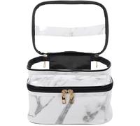 LABRIMP Portable Marble Cosmetic Travel Bag with Smooth Opening and Closure, PVC and Polyester Material, Tight Protection, Suitable for Daily Use and Travel, Stylish White Makeup Bag