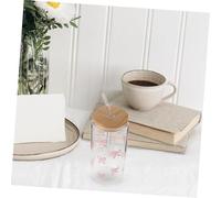 LABRIMP Reusable Glass Water Bottle with Lid and Straw Large Capacity Cute Bowknot Design Heat Resistant Juice and Coffee Cup for Adults for Smoothies Iced Coffee and Party Use