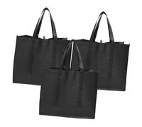 LABRIMP Reusable Non-woven Fabric Grocery Tote Bags 3pcs Set, Large Portable Shopping Handbags with Stand-up Bottom, Foldable Storage Bags for Market and Travel, Black 41x26x33cm