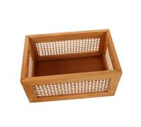 LABRIMP Rustic Wood Storage Crate Bamboo Woven Organizer Bin for Pantry Kitchen Bedroom Desk Rectangular Book Holder Shelf Basket for Snacks Makeup Sundries Candy with Sturdy Vintage