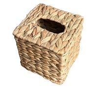 LABRIMP Rustic Woven Tissue Box Holder for Desktop Square Straw Napkin Storage Case with Stable Base Multifunctional Household Dispenser for Home and Office Decor