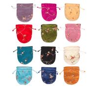 LABRIMP Satin Drawstring Pouches with Unique Creativity and Beautiful Meaning with Classical Embroidery Pattern Design 12pcs and Vintage Style for Banquet and Home Use for Banquet Home Use