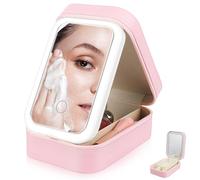 LABRIMP Small Makeup Case with Adjustable Vanity Light Mirror and Sturdy Pu Construction Travel Makeup Organizer Bag for Women with 1200mah Battery Suitable for Travel and Jewelry Storage