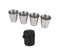LABRIMP Stainless Steel Shot Glasses Set 70ml Portable Rustproof Liquor Cups 4pcs with Carrying Pouch Outdoor Camping Travel Bar Drinkware