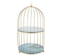 LABRIMP Tiered Cake Stand Cosmetic Organizer with Marble Base Birdcage Shaped Makeup Holder for Skincare Lipsticks Perfume Display Desktop Vanity