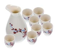 LABRIMP Traditional Japanese Ceramic Sake Pot Set with Kettle and Cups Vintage Elegant Design Smooth Surface for Sake Tea Wine and Special Occasions at Home