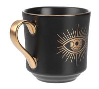 LABRIMP Turkish Evil Eye Hand-Painted Ceramic Coffee Cup Contemporary Vessel for Coffee Tea Milk Flat Base Design