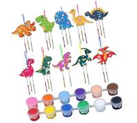 LABRIMP Wooden Dinosaur DIY Wind Chime Craft Kit with 10 Dinosaur Pieces 27 Wind Bell Rods 9M Hanging String 12 Paint Colors for S Craft and Home Decoration