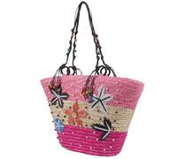 LABRIMP Woven Wheat Straw Beach Bag for Women with Large Capacity and Hand-crocheted Design, for Daily Use and Summer Shopping, Pink Shoulder Tote